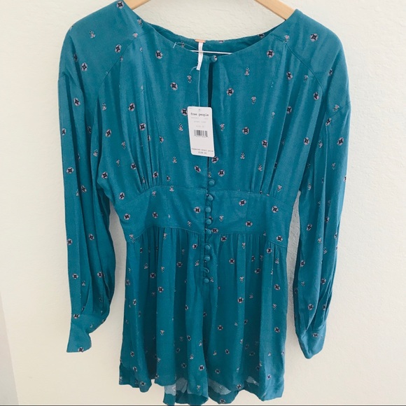 Free People Pants - Free people green comb romper love grows Xs NWT